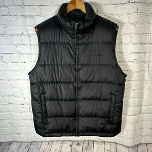 Eddie Bauer Puffer Vest Mens Medium Black Full Zip  Goose Down Pockets